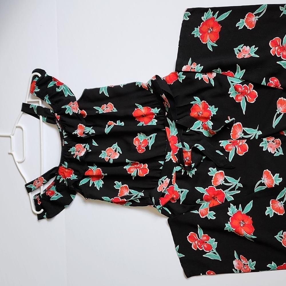 Forever 21 Black Floral Print Jumpsuit with Belt